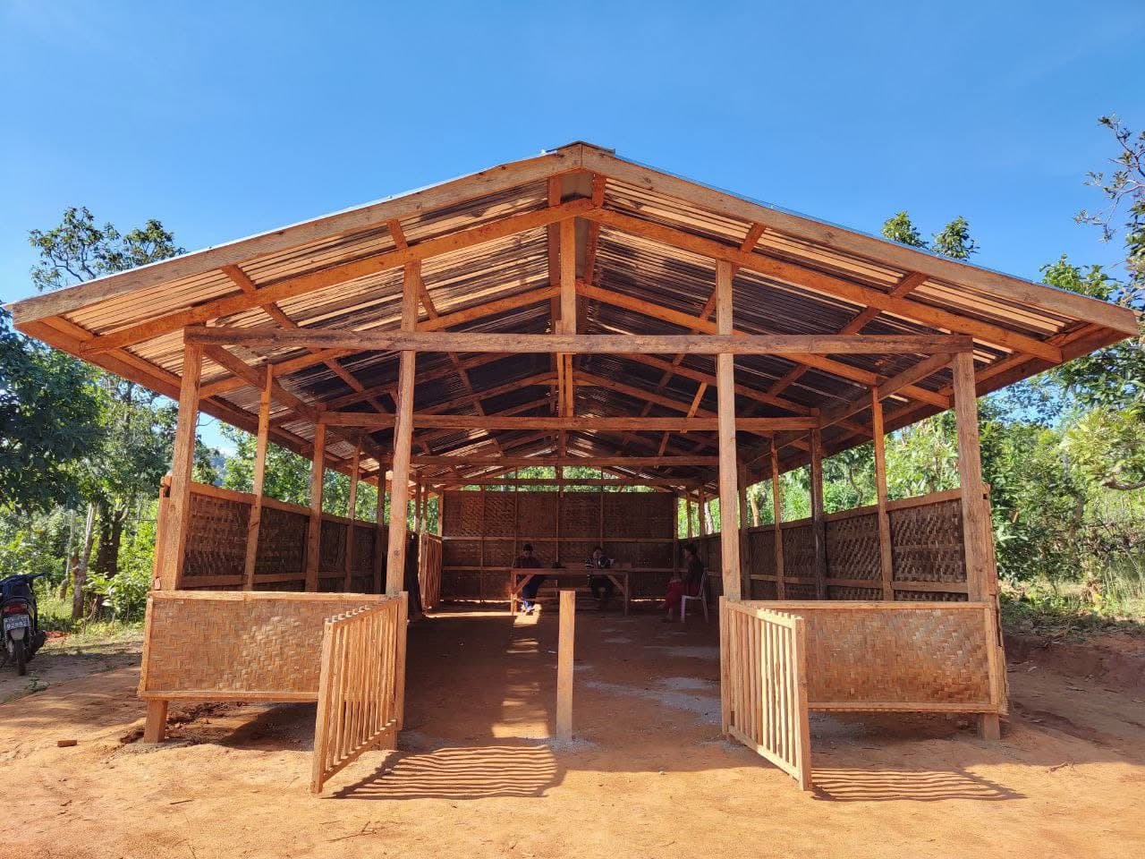 Temporary learning center with students