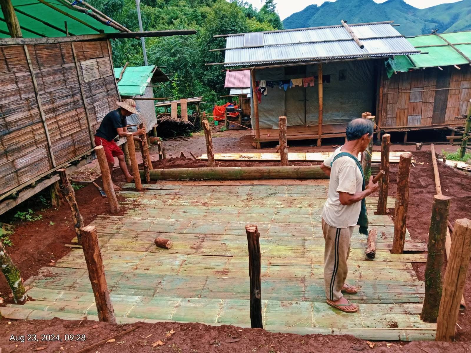 Newly built shelters in a resettlement area